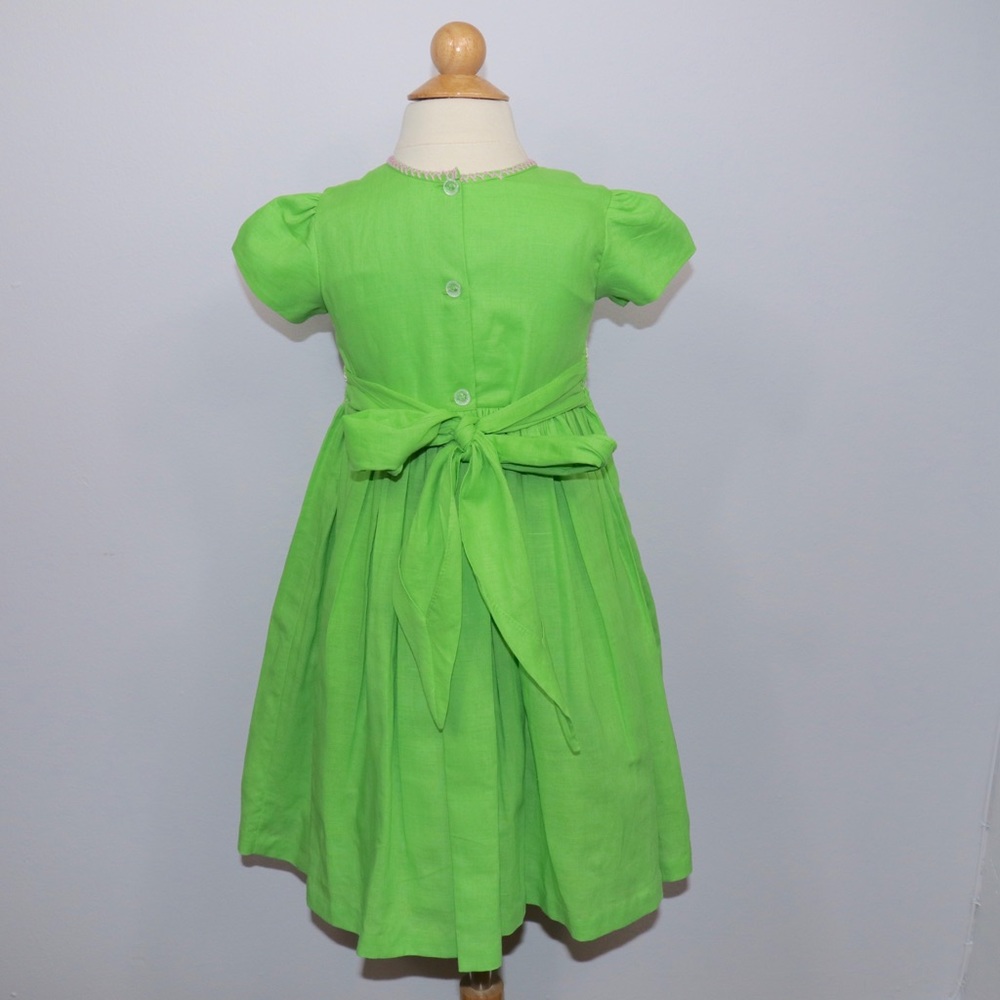 Green Embroidered Smocked Dress-3T - Picture 4 of 6